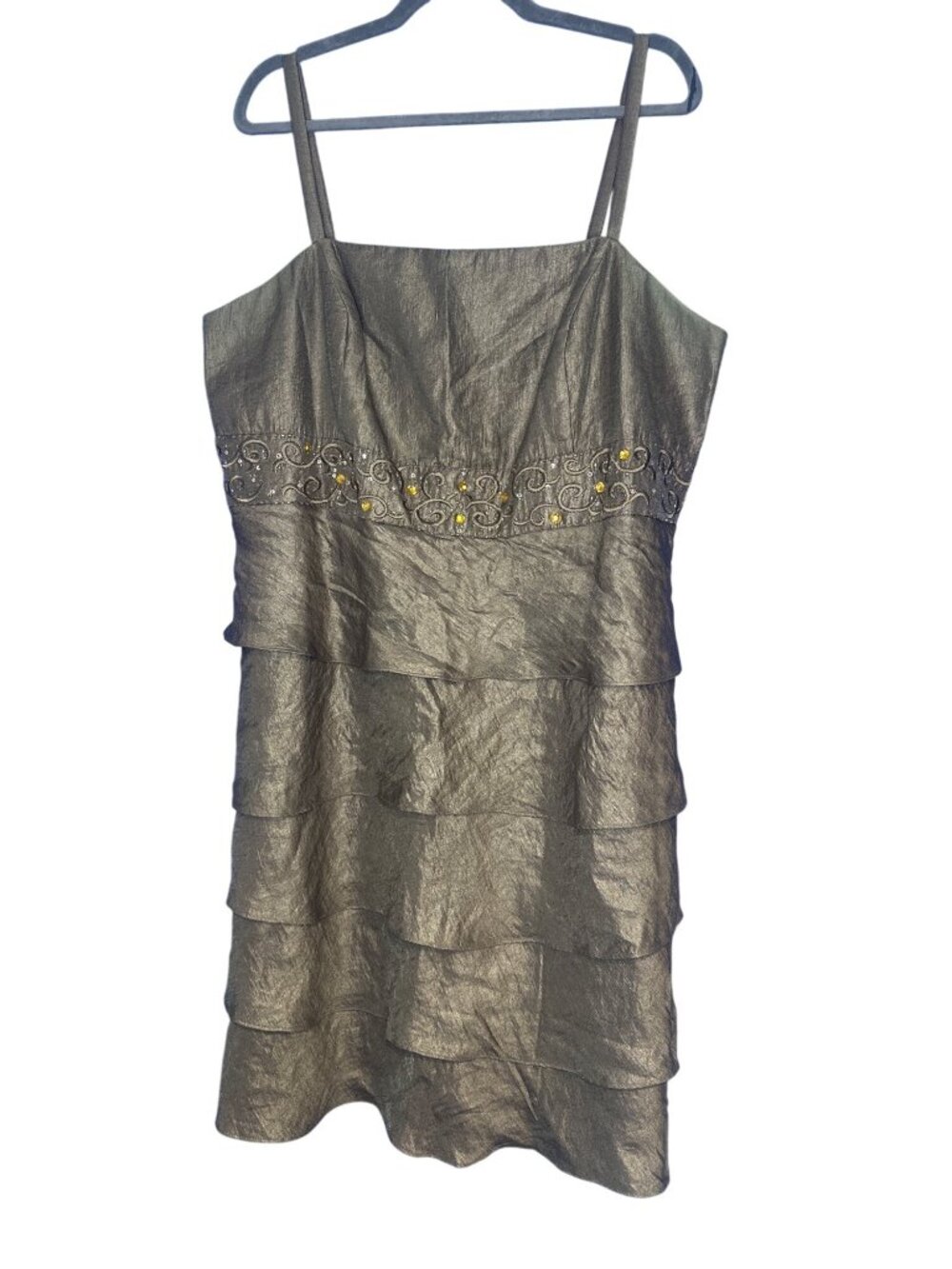 R&M Richards Womens 22W Metallic Tiered Cocktail Dress Beaded Formal Plus Size